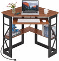 VECELO Corner Desk, Triangle Computer Desk for Small Space with Charging Station and Keyboard Tray, Corner Makeup Table with Storage Shelves for Home Office Bedroom, 41x30, Teak Brown by VECELO