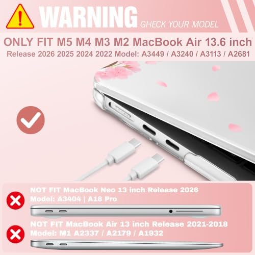 May Chen for M5 MacBook Air 13.6 Inch Case 2026 2025 2024-2022 Release M5 A3449 M4 A3240 M3 A3113 M2 A2681, Plastic Hard Shell Case for MacBook Air 13.6" with Retina Display, Cherry Blossom - Image 2