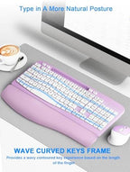 Hayyiesh Ergonomic Wave Keys Wireless Keyboard and Mouse Combo, Full Size with Memory Foam Wrist Rest & Phone Holder, 2.4G Cordless Set with USB-C Adapter for Windows Mac Desktop Laptop (Purple) - Image 6