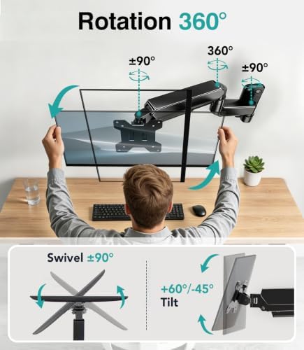 AX WABER Single Monitor Wall Mount for 17 to 32 inch Flat/Curved Computer Screens,Full Motion Adjustable Mechanical Spring Monitor Wall Arm Holds Up to 22lbs,VESA Wall Mount 75x75/100x100, Black - Image 4