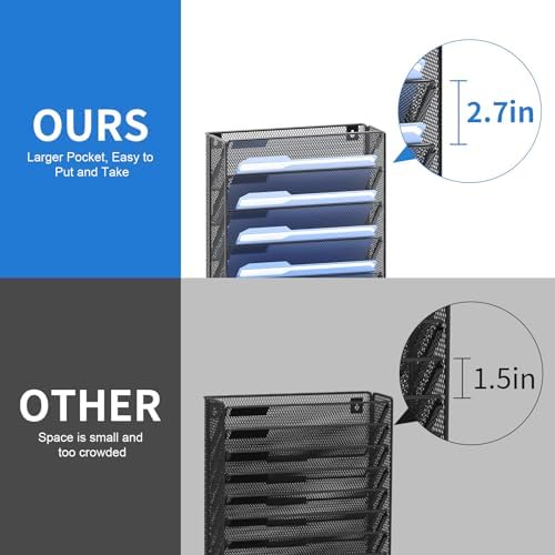 OUTWOLF 2Pack 12 Tier Hanging Wall File Organizer with Hooks, Vertical Wall Mount File Folder Holder, Paper Document Mail Organizer for Office - Image 4
