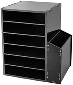 6 Tier Desktop File Organizer w/Side Cabinet Storage, Black by Genseino