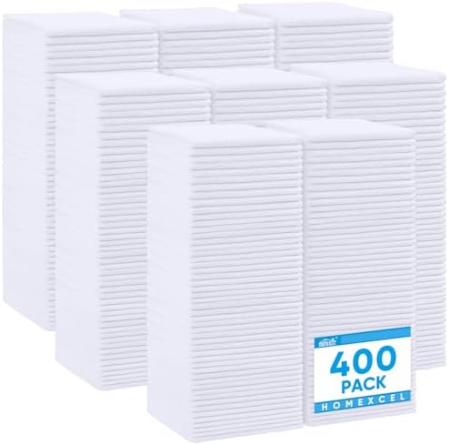HOMEXCEL White Microfiber Cleaning Cloth 400 Pack, Microfiber Towel for Cars, Lint Free, Scratch-Free, Highly Absorbent, and Cleaning Rags for House, Window and Glass, Cars, TV Screen 11.5 X11.5 inch by HOMEXCEL