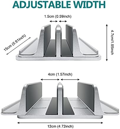 Vertical Laptop Stand for Desk Metal Heavy Duty, 4 Slots Adjustable 4in1 Vertical MacBook Stand Rack Pro Holder Compatible w' All Surface Dell Samsung HP Chromebook Upto 17.5' - Sliver - Image 5