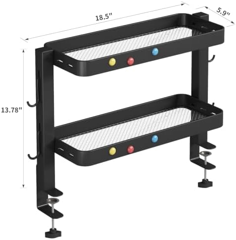 Clamp-On Desk Shelf Organizer, 2-Tier Metal Side Desktop Shelves - Image 3