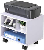 FITUEYES Printer Stand Under Desk, Small Wood Mobile Printer Table, White - Image 2