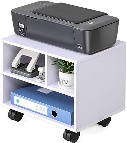 FITUEYES Printer Stand Under Desk, Small Wood Mobile Printer Table, White - Image 2