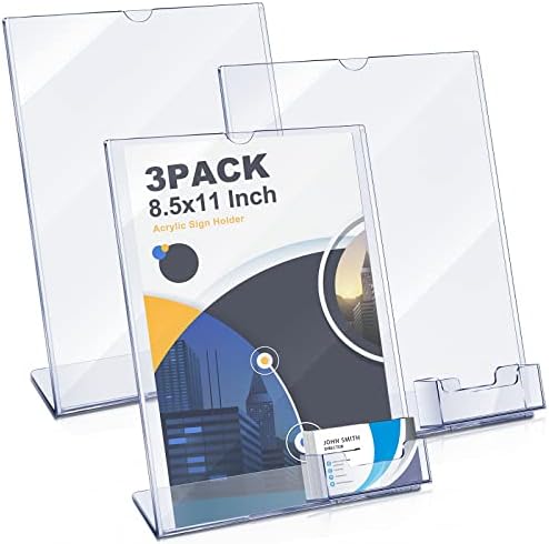 Geyee 3 Pcs 8.5 x 11 Acrylic Sign Holder with Business Card Holder by Geyee