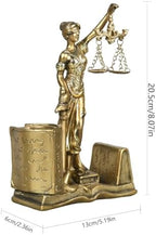 Lady Justice Statue Pen Holder Greek Roman Goddess of Justice Pen Stand Resin Figurine for Home Decor Law Office Desk Decor Ideal Gift for Lawyer Friends(Gold and Silver) - Image 2