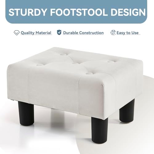 Poofzy Small Foot Stool Ottoman, Velvet Ottoman Foot Rest with Legs, Rectangle Foot Rest for Couch, Footstools and Ottomans Small for Living Room and Entryway (Beige) - Image 3