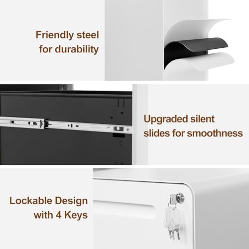 2 Drawer Mobile File Cabinet with Lock and 4 Keys - Image 5