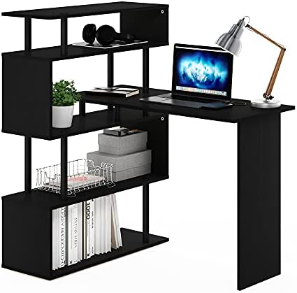 Furinno Classic Desk, 40" Wide L-Shape Gaming Desk, Computer Desk, Writing Desk with 5-Tier S-Shaped Side Shelves for Home Office, Study Room, Dorm, Bedroom, Americano by Furinno-FitsYourSpaceFitsYourBudget