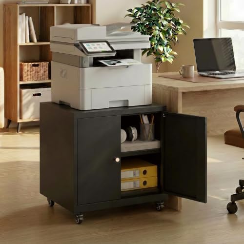 23.6" Metal Printer Stand with Storage Cabinet & Adjustable Shelf by Unknown