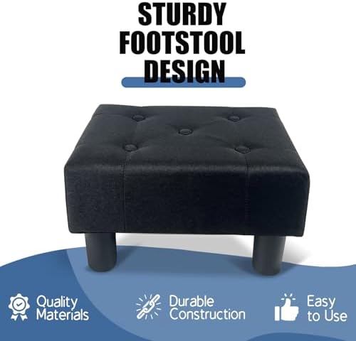 BRIAN & DANY Small Foot Stool, Linen Foot Stools with Legs, Stable Small Footstool for Living Room, Black - Image 4