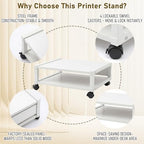 Zonon 2 Tier Printer Stand Under Desk with Wheels, Open Shelf, White - Image 4