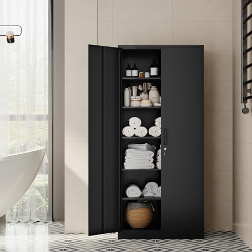 Fesbos Metal Storage Cabinet-72” Tall Steel File Cabinet with Lockable Doors and Adjustable Shelves-Black Steel Storage Cabinet for Home, School, Office, Garage - Image 4