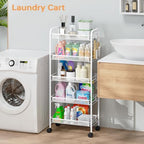 TOOLF 5 Tier Rolling Cart, Metal Utility Storage Cart with Wheels, White - Image 7
