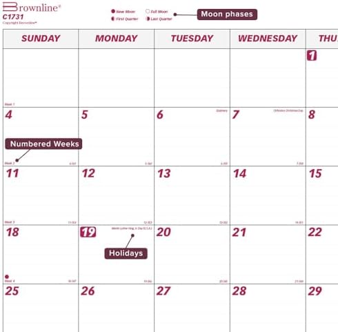 Brownline 2026 Monthly Desk Pad Calendars, 22" x 17", Five-Pack, January-December, English, Burgundy/White - Image 4