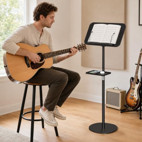 Snughome Floor Book Stand with Tray, Height Adjustment 21"-51", Black - Image 5