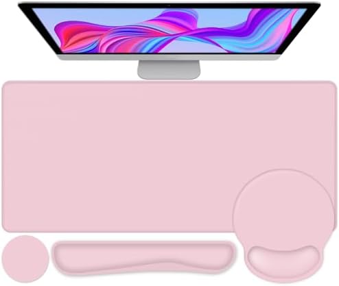 Mouse Pad Desk Pad Protector, Keyboard Wrist Rest + Mouse Pad Wrist Rest +Coaster, Large Gaming Pad for Computer Keyboard Laptop, XXL Desk Mat Writing Pad for Office and Home, Pink by NXZGO