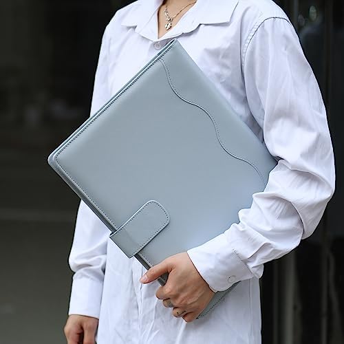 Wonderpool A4 PU Leather Ring Holder Writing Portfolio Multi Document Case with Removable Binder Clipboard and Functional Pocket for Organizer Office Travel School (Gainsboro) - Image 5