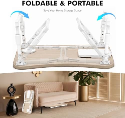 Lap Desk for Bed Adjustable Height, Foldable Bed Table with Storage Drawer, Tablet Slot & Cup Holder, Portable Laptop Stand for Bed & Sofa, Bed Desk for Adults & Kids, Glacier - Image 7