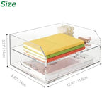 Paper Tray Organizer for Desk, 2 Tier Acrylic Desk Organizers and Accessories, One-Piece Integrated A4 Paper Organizer with Handles, Crystal-Clear Letter Tray & Compact Office File Holder - Image 2