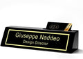 Personalized Engraved Business Desk Name Plate With Card Holder - Customized Executive Black Wood Sign - Custom Gifts for Men by KWOOD