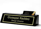 Personalized Engraved Business Desk Name Plate With Card Holder - Customized Executive Black Wood Sign - Custom Gifts for Men by KWOOD