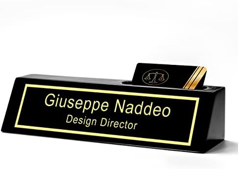 Personalized Engraved Business Desk Name Plate With Card Holder - Customized Executive Black Wood Sign - Custom Gifts for Men by KWOOD