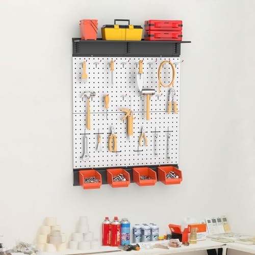 TORACK Metal Pegboard with Accessoreis for Garage Wall, Tool Organizer Pegboard with Hooks, Wall Mounted Bins/Shelf, Tool Storage Peg Board for Wall(Grey) - Image 2