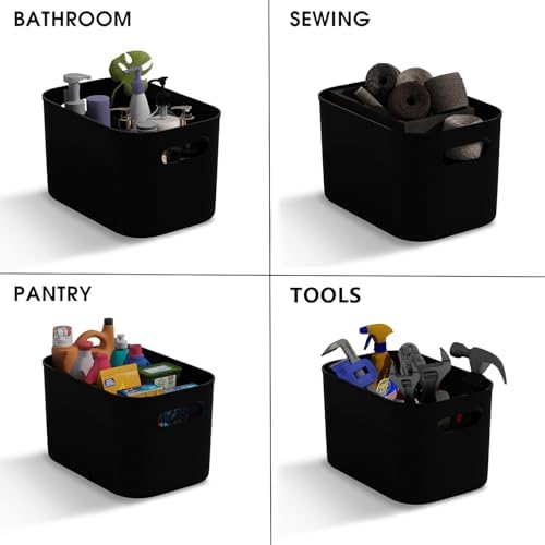 ORGIDOL 10 Pack Black Plastic Storage Bins, Storage Container for Organizing, Storage Boxes with Handle for Shelves, Cute Organizer Bins for Craft, Snacks, Pantry, Cabinet, 9.69x6.7x5.7 inch - Image 5