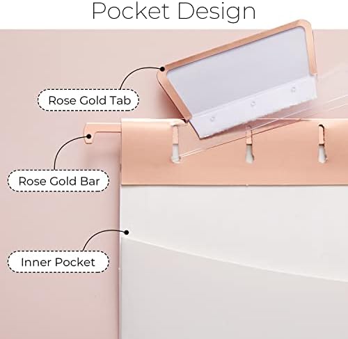Y YOMA 1 Pack Rose Gold Desktop Hanging File Organizer | 12 Pack Rose Gold Pocket Hanging File Folders with Tabs & Insert | Letter Size Metal File Kit for Desk Home Office, I Shaped - Image 3