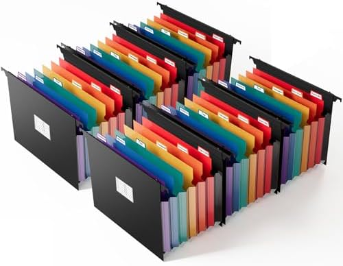 SUIN Expanding Hanging File Folders, 7 Pockets Accordion Organizer, Letter Size 1.2" Expansion with Color Tabs for Filing Cabinets (6) by SuinOffice