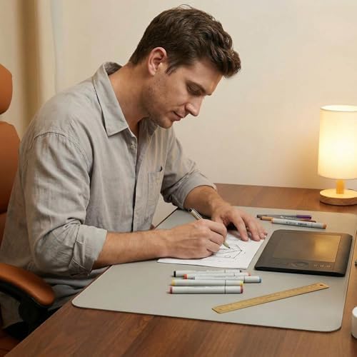 Large Desk Mat 20" x 40", PU Leather Desk Pad Protector, Non-Slip Large Mouse Pad for Desk, Waterproof Computer Desk Mat, Office Desk Pad for Keyboard Mouse, Desk Writing Mat (Light Gray) - Image 2