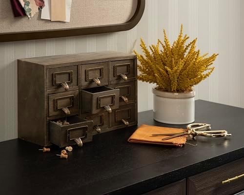 Kate and Laurel Apothecary Wood Desk Drawer Set, 9 Drawers, Rustic Brown - Image 4