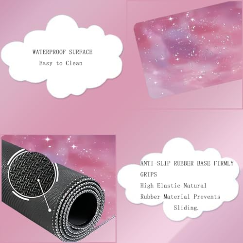 Cloud Mouse Pad Keyboard Wrist Rest 4PCS Galaxy Space Extended Large Desk Mat Pad Set Memory Foam Non-Slip Ergonomic Gaming Mouse Pad Wrist Support for Computer Laptop Home Office Cute Pink Stars - Image 3
