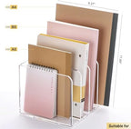 YUXUN Acrylic Magazine Holder,Clear Desk Organizer File Sorter for Notebook,Paper,Envelope,Magazine, Book Storage-Office/Home/Classroom Organization(4 Compartments,B5) - Image 3
