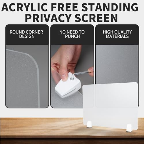 4 Pcs Desk Divider Privacy Panel 23.6 x 15.8 Inch Counter Desk Acrylic Panel Holder Free Standing Privacy Shield Work Station Desk Divider Partition for Offices Schools Call Centers (Frosting) - Image 4