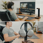 COREMINDED Universal Headphone Stand for Desk, Walnut Wood Headset Holder - Image 2