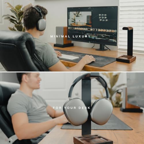 COREMINDED Universal Headphone Stand for Desk, Walnut Wood Headset Holder - Image 2