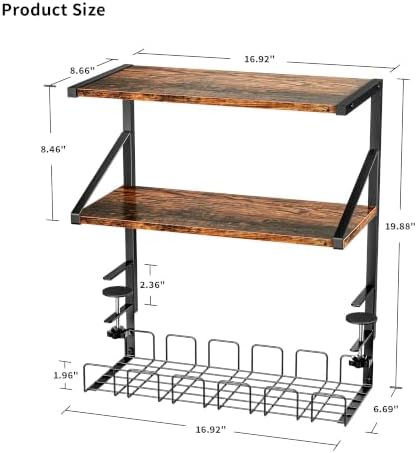 Clamp on Desk Shelf, 19in 3-Tier Desk Shelves Organizer with Under-Desk Hidden Storage Basket, Desktop Supplies Storage Rack for Home Workspace, Study Rooms,Gaming Devices - Image 3