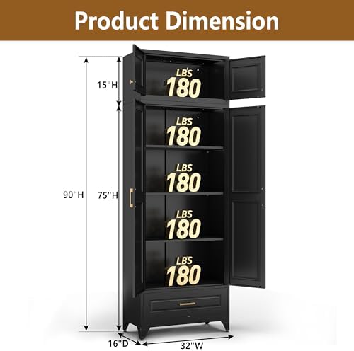 Polup Kitchen Pantry Cabinet, 90" Tall Metal Storage Cabinet with Doors - Image 3