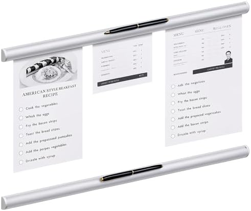 Henoyso 2 Pcs Restaurant Ticket Holder 16/18/24/28/30/32/40/44" Slide Check Rack Receipt Holder Aluminum Silver Order Ticket Rack for Commercial Kitchen Office Cafes Pubs Bar(24 Inch,Pen Slot) by Henoyso