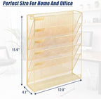 EASEPRES Desk File Organizer Mesh 6-Tier, Hanging Wall Mount Document Organization Stand, Desktop Vertical Mail Paper Folder Holder Rack with Bottom Tray for Office Home Cubicle Countertop, Gold - Image 6