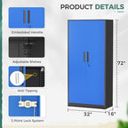 Greenvelly Metal Garage Storage Cabinet, 72" Tall Steel Storage Cabinets with 2 Doors and 4 Adjustable Shelves, Metal Tool Cabinets, Locking File Cabinet for Home Office, Garage, School (Black Blue) - Image 3