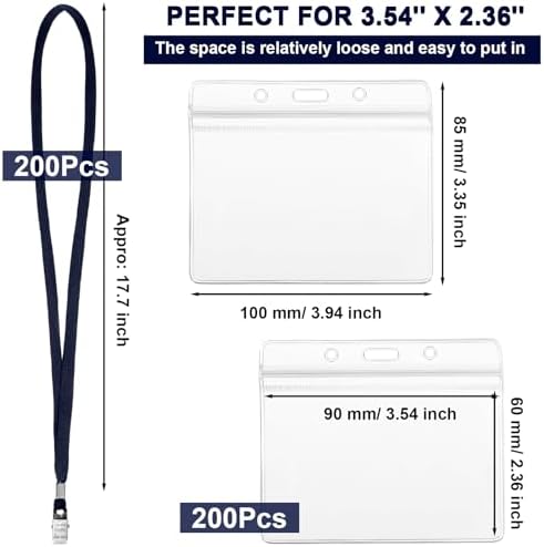Marspark 4"x3" Name Badge Holder with Lanyard Bulk, Dark Blue, 200 Sets - Image 2
