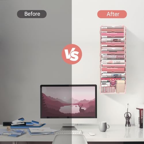 14-Tier Wall File Organizer and Hanging File Organizer, Pink - Image 4