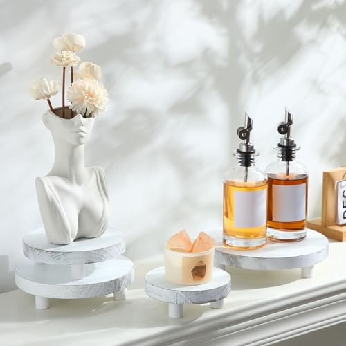 Geetery 4 Pcs Wooden Risers for Display Wood Pedestal Stand, White - Image 4