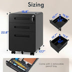 FLEXISPOT 3 Drawer File Cabinet, Mobile Metal Filing Cabinet with Lock,Legal/Letter File Organizer with Wheels for Home Office, Pre-Assembled, Round Corner Design, Black - Image 2